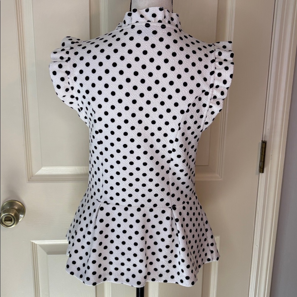 Anthropologie Postmark Polka Dot Peplum Ruffle Top White and Black size M - Picture 5 of 10